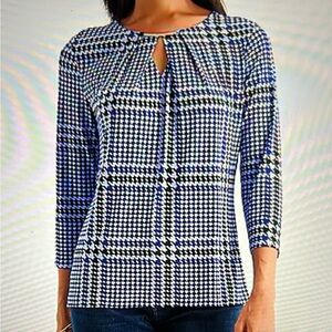 LIz CLAIRBORNE Lavender Silky-Feel Houndstooth Check Blouse. NWT. Size: L. $25.